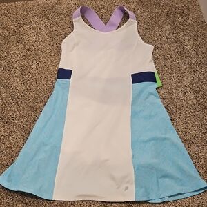Prince White Athletic Dress with Navy and Light Blue Panels